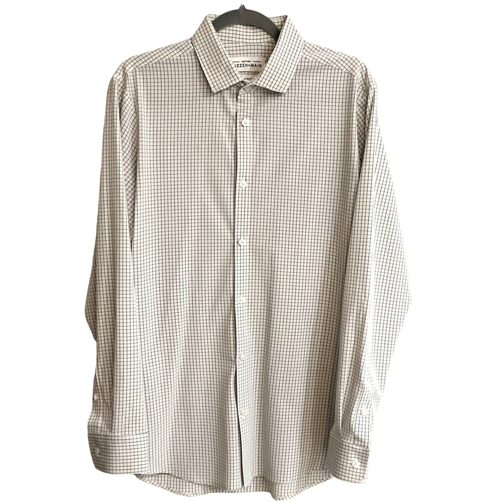 MIZZEN + MAIN mens button large Leeward dress shirt trim fit white navy minigrid